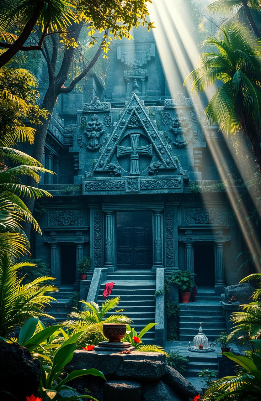 An artistic representation of the Templar Knights' influence in South America, showcasing mysterious symbols and relics associated with the Order of the Temple