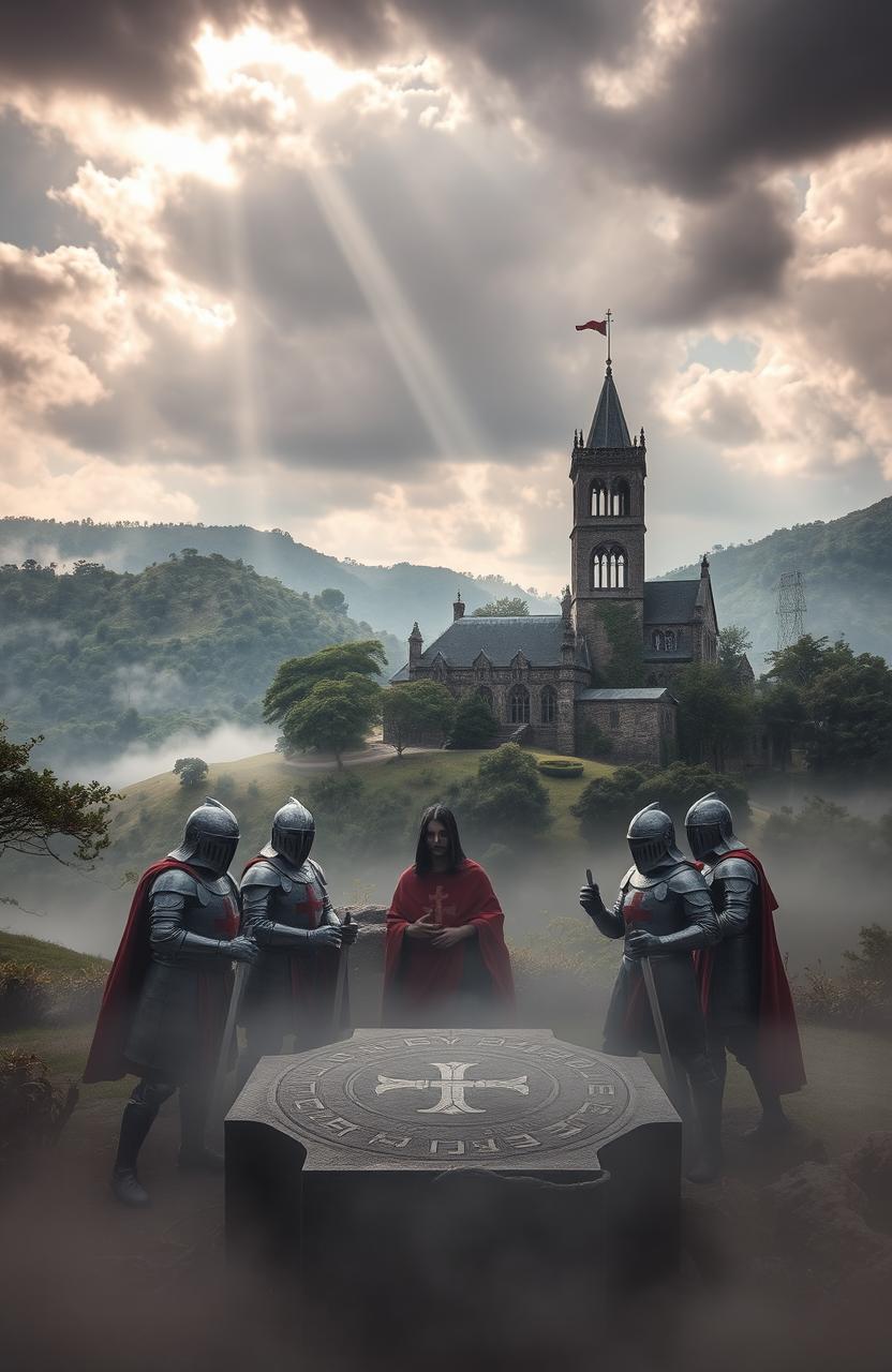 A captivating and mysterious scene depicting the Knights Templar in South America, specifically in Uruguay