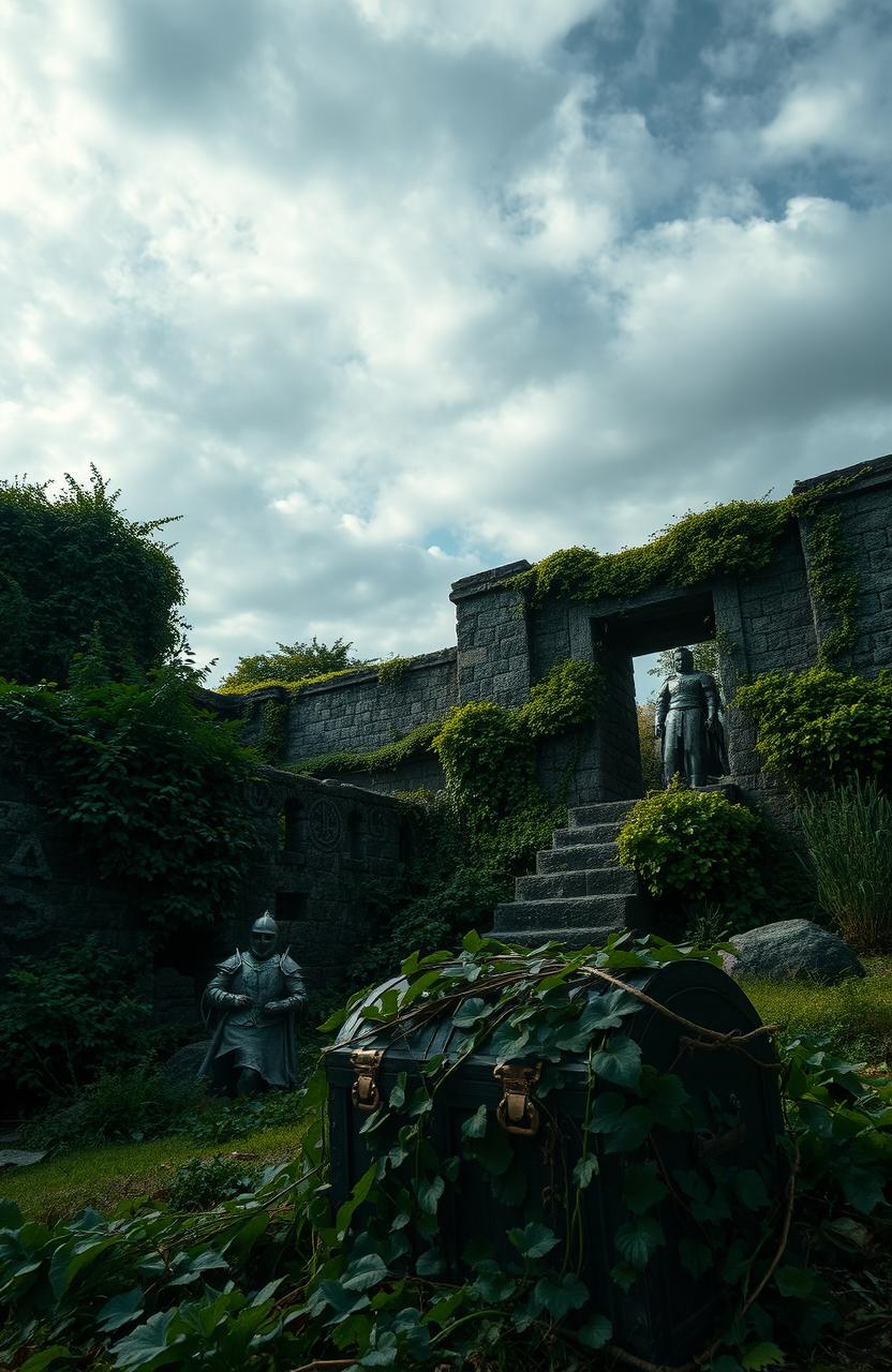 A captivating scene depicting the mythical presence of the Knights Templar in Uruguay, surrounded by enigmatic landscapes