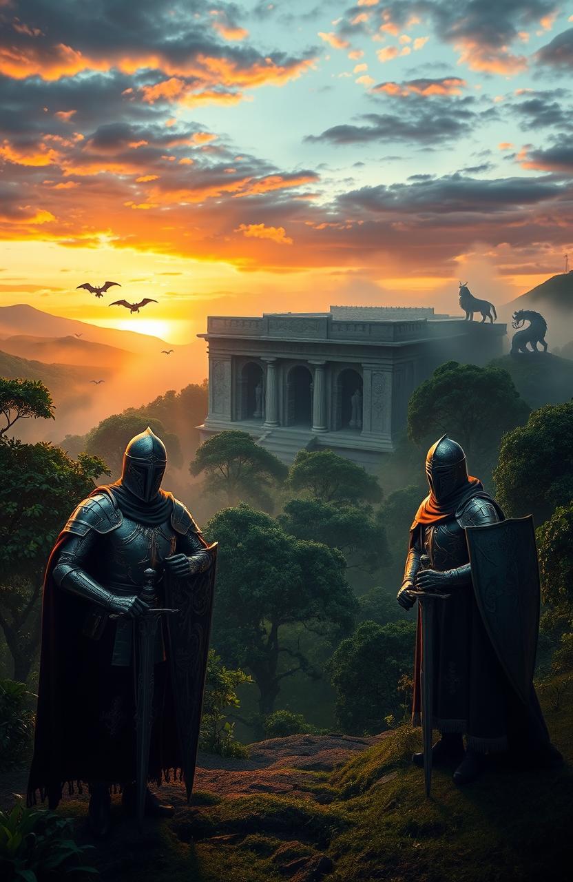 A captivating artistic interpretation of the Knights Templar in Uruguay, surrounded by an aura of mystery