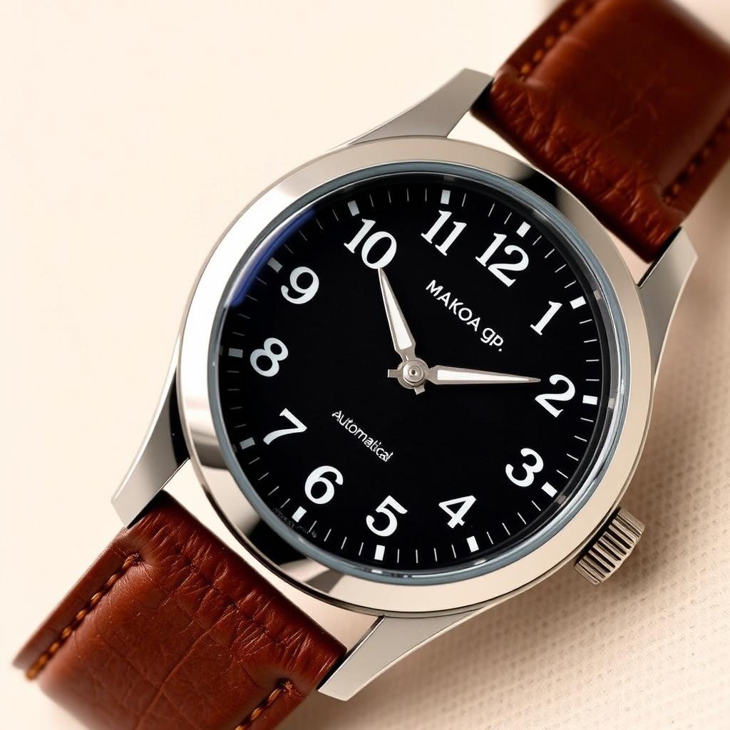An automatic mechanical wristwatch featuring a substantial 45 millimeter stainless steel case, exuding durability and elegance