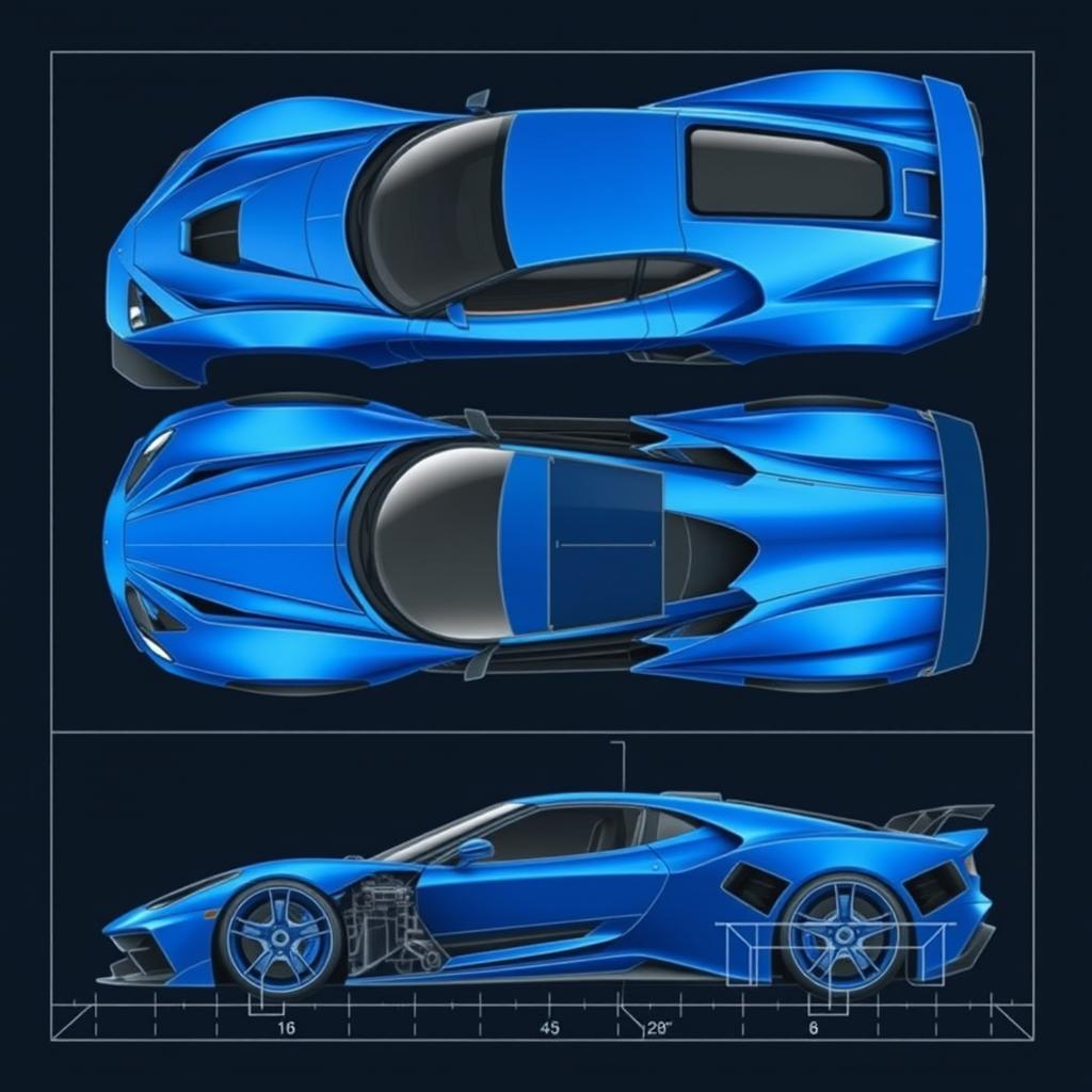 A hypercar design that combines elements from the Dodge Challenger 170 and Ferrari, featuring sleek lines and aerodynamic curves