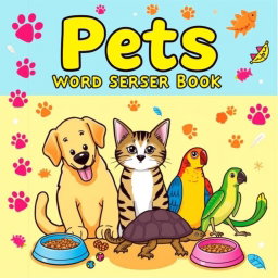 An engaging cover design for a 'Pets Word Search Puzzle Book'