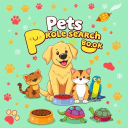An engaging cover design for a 'Pets Word Search Puzzle Book'