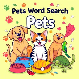 An engaging cover design for a 'Pets Word Search Puzzle Book'