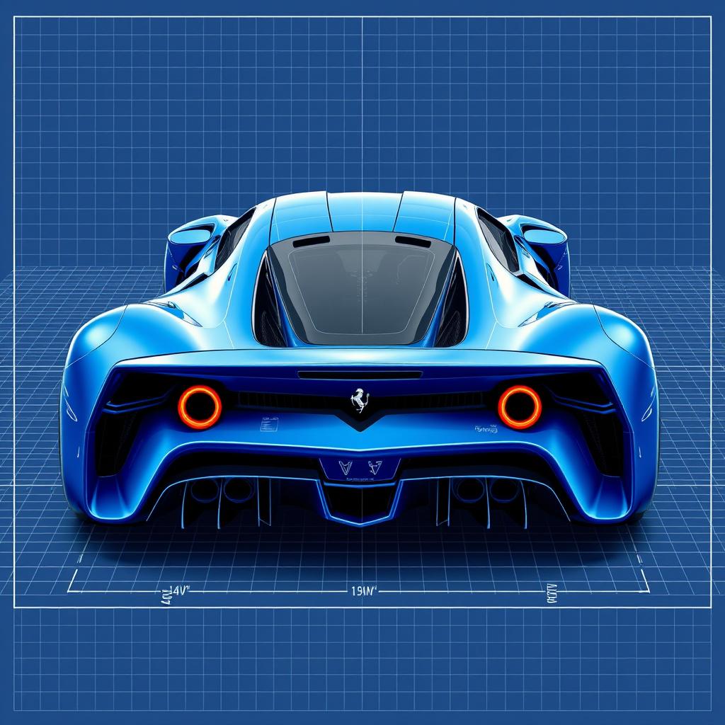 A futuristic hyper jet car designed in the style of a Dodge Challenger 170 blended with elements of a Ferrari