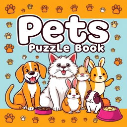 A charming cover design for a 'Pets Word Search Puzzle Book'