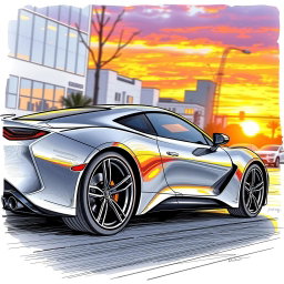 A detailed sketch of a sleek, modern sports car, featuring an aerodynamic design with smooth curves and sharp angles