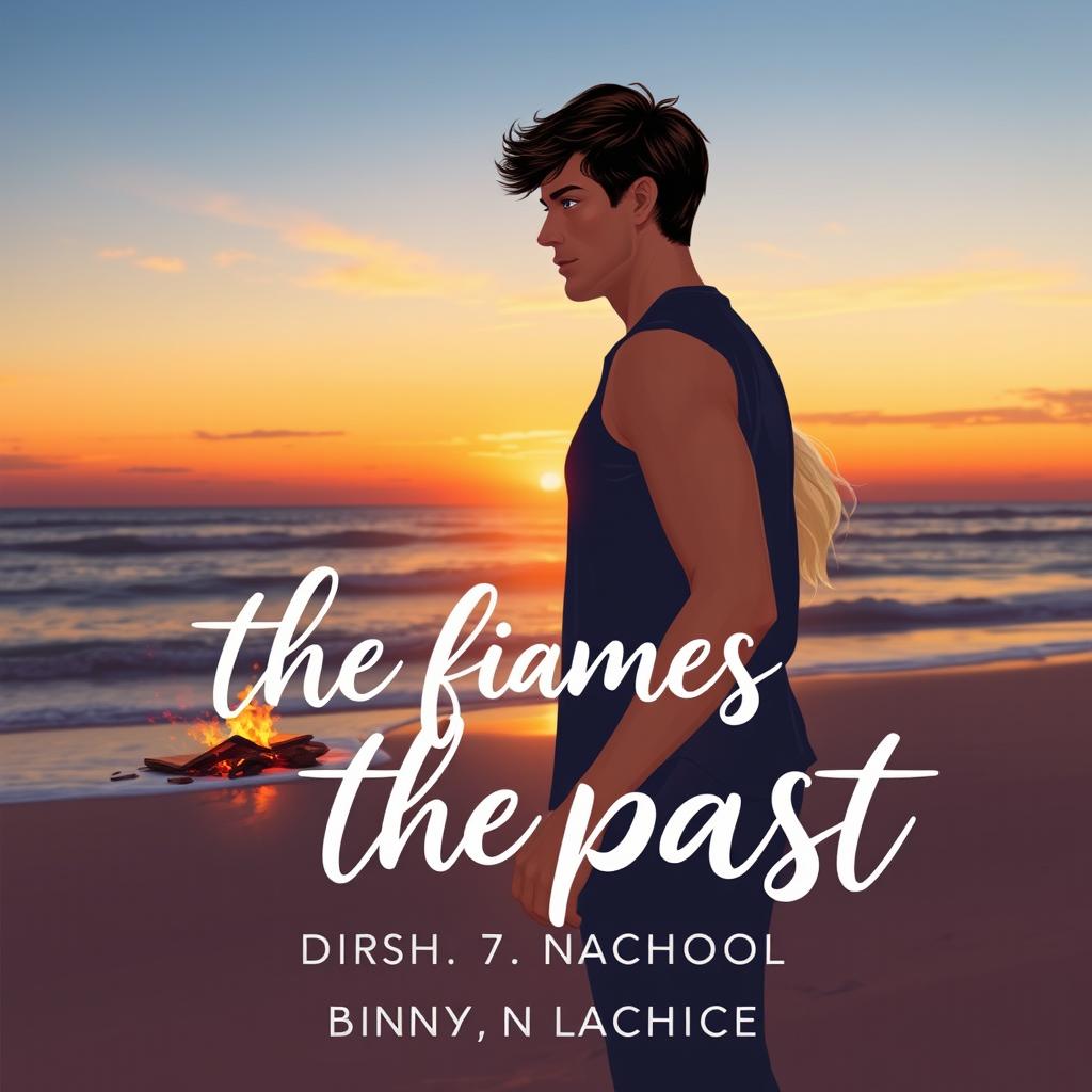 A romantic and nostalgic beach sunset scene, featuring a couple holding hands or gazing at the horizon, symbolizing a fresh start