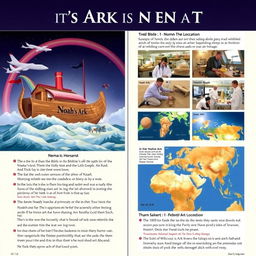An informative visual representation illustrating the Biblical account of Noah's Ark alongside recent scientific findings