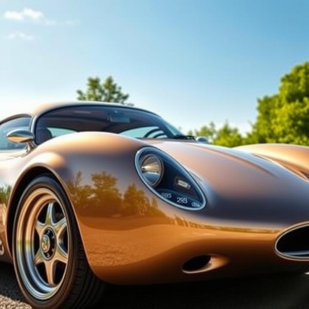 A hyper car featuring a classic vintage design blended with modern high-tech features