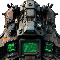 A rugged, old-fashioned spaceship inspired by classic sci-fi series like Firefly and Farscape
