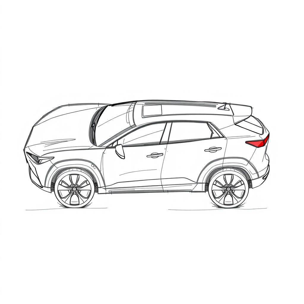 A detailed sketch of a compact SUV that does not reference any specific brands or logos, designed as a crossover that combines elements from the Mazda CX-30, Toyota Corolla Cross, and Renault Austral