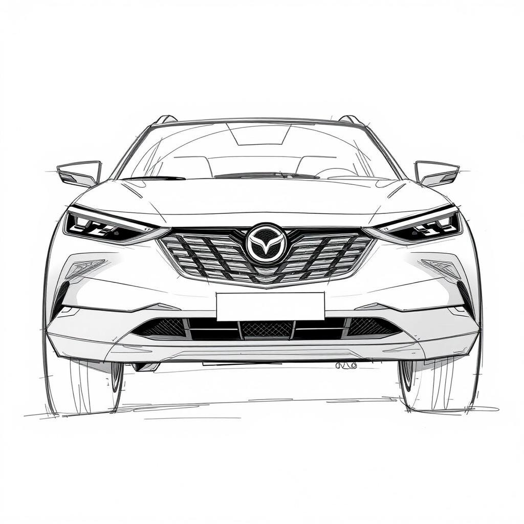 A detailed sketch of a compact SUV that does not include any brand names or logos, designed as a unique crossover that merges features from the Mazda CX-30, Toyota Corolla Cross, and Renault Austral