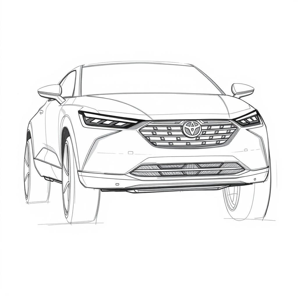 A detailed sketch of a compact SUV, intentionally designed without any brands or logos