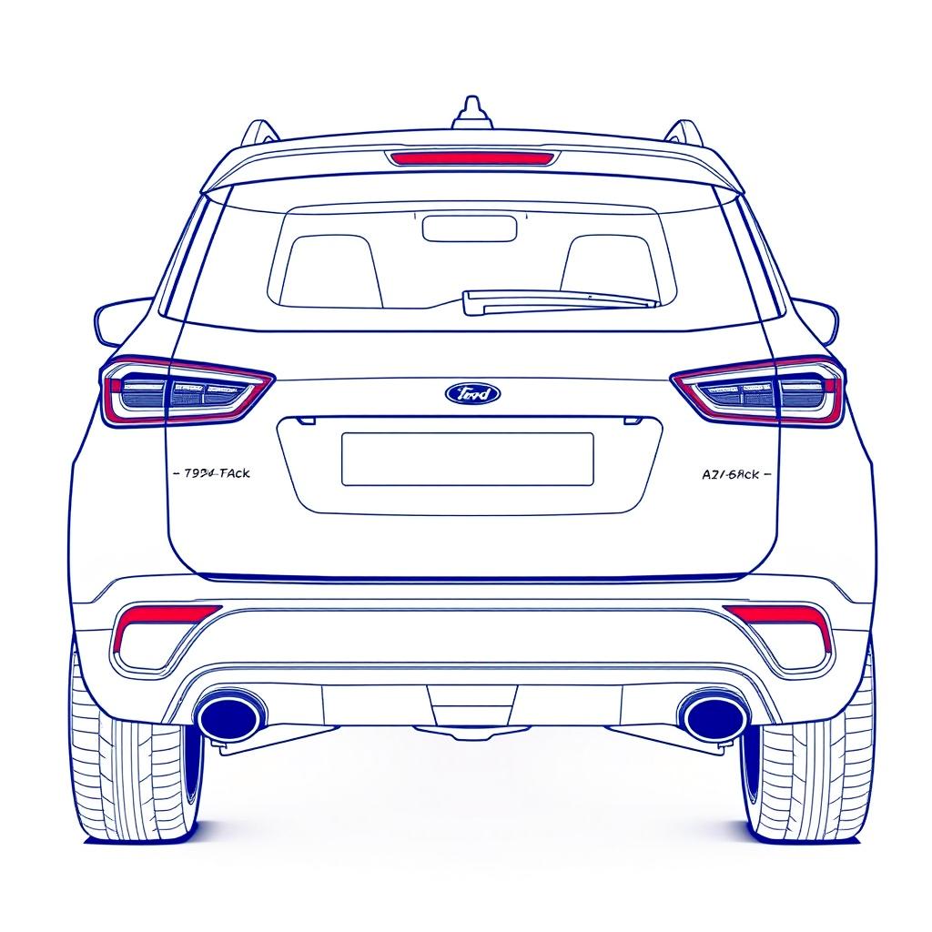 A detailed rear blueprint illustration of a compact SUV, emphasizing its modern design features and clean lines