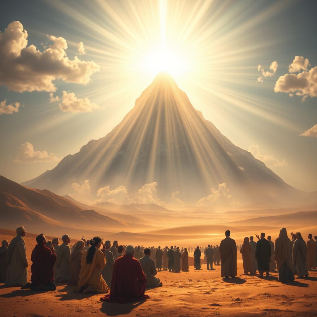 A profound artistic interpretation of Mount Sinai as a symbol of the covenant between God and Israel, capturing its essence as a connection point between the divine and the human