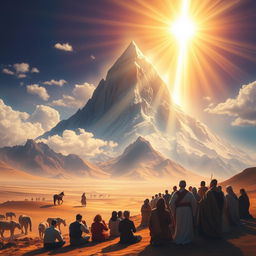 A profound artistic interpretation of Mount Sinai as a symbol of the covenant between God and Israel, capturing its essence as a connection point between the divine and the human
