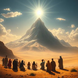 A profound artistic interpretation of Mount Sinai as a symbol of the covenant between God and Israel, capturing its essence as a connection point between the divine and the human