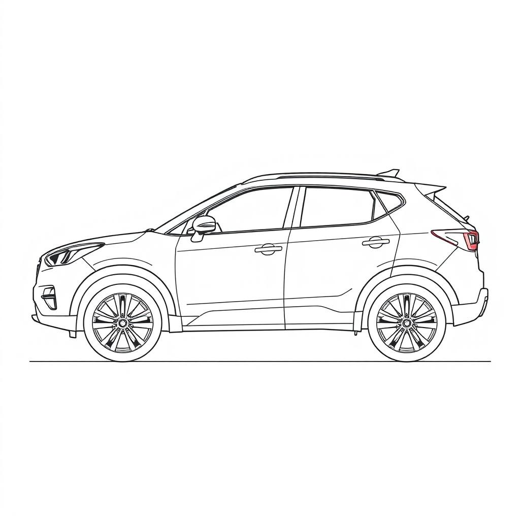 A detailed left-side blueprint illustration of a compact SUV, highlighting its sleek silhouette and design features