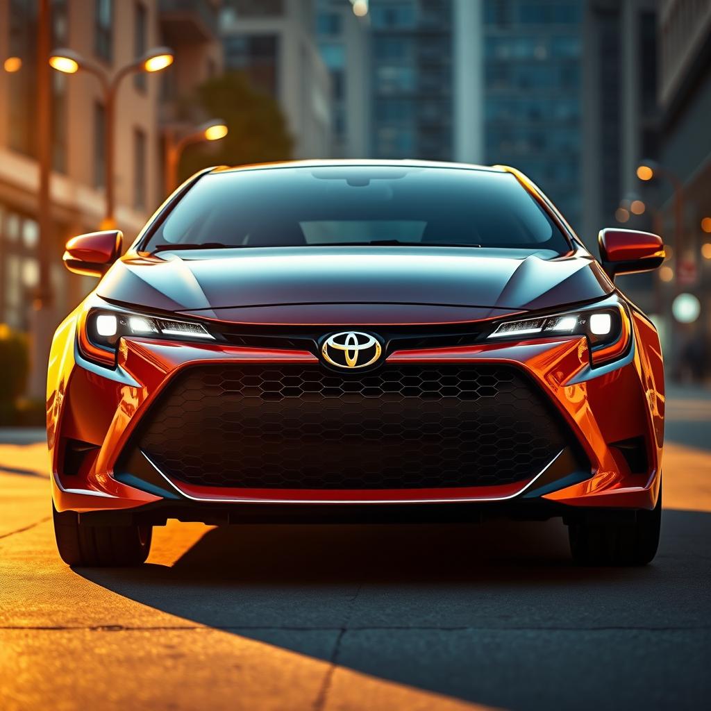 A stunning front view of a Toyota Corolla Hatchback, showcasing its sleek lines and modern design