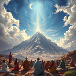 A rich and vivid portrayal of Mount Sinai as a significant cultural and spiritual landmark across various religions and cultures