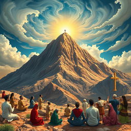 A rich and vivid portrayal of Mount Sinai as a significant cultural and spiritual landmark across various religions and cultures