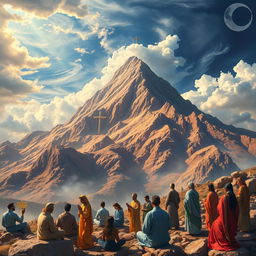 A rich and vivid portrayal of Mount Sinai as a significant cultural and spiritual landmark across various religions and cultures
