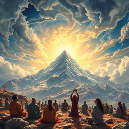 A rich and vivid portrayal of Mount Sinai as a significant cultural and spiritual landmark across various religions and cultures