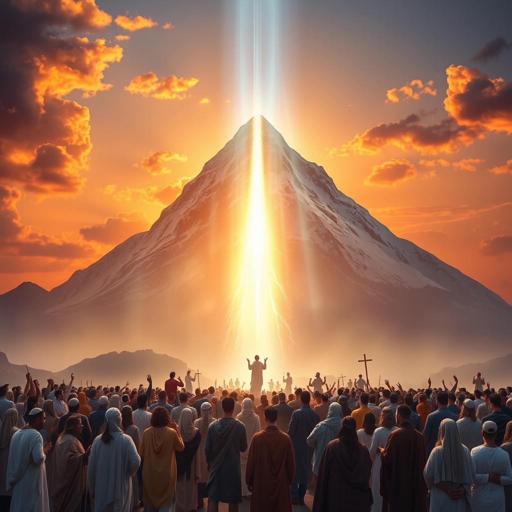 A striking visual representation of Mount Sinai as a transformative meeting point between the ancient and the modern, the human and the divine