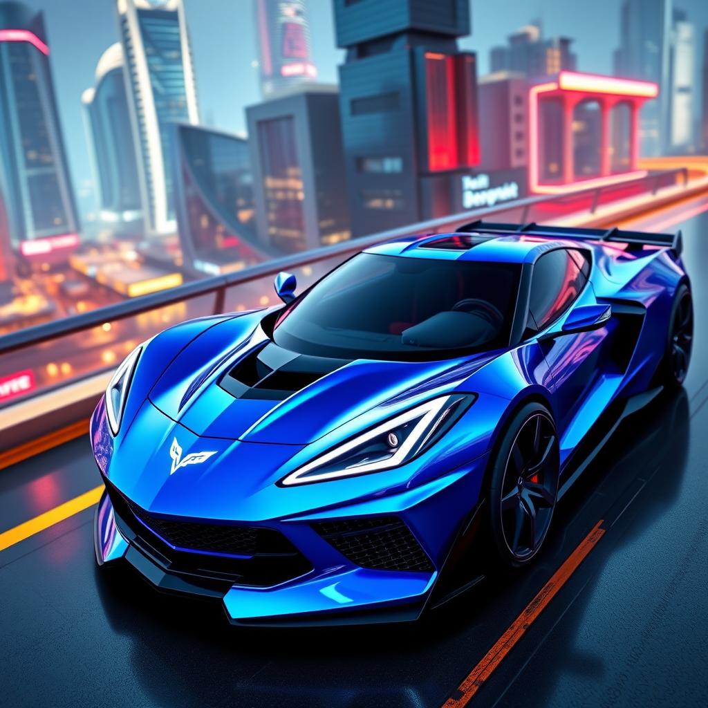 A futuristic concept design of a Chevrolet Corvette C7, showcasing sleek lines and an aerodynamic body