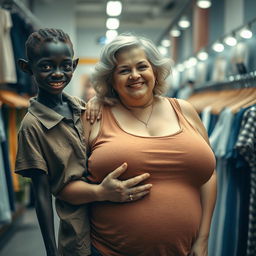 Inside a clothing store, a uniquely striking scene unfolds