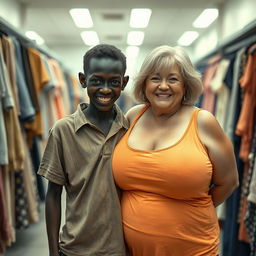 Inside a clothing store, a uniquely striking scene unfolds