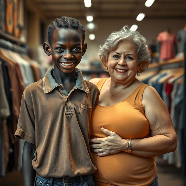 Inside a clothing store, a uniquely striking scene unfolds