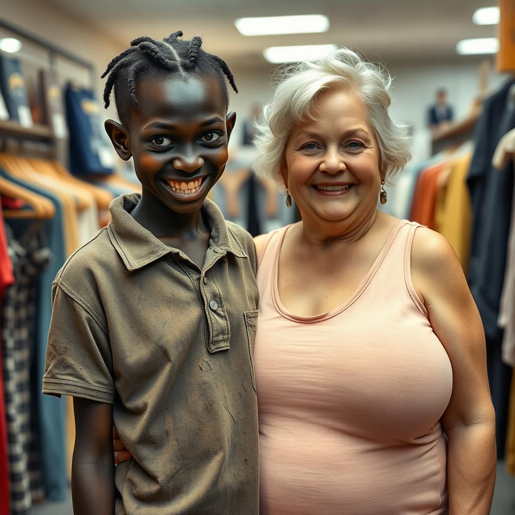 Inside a clothing store, a uniquely striking scene unfolds