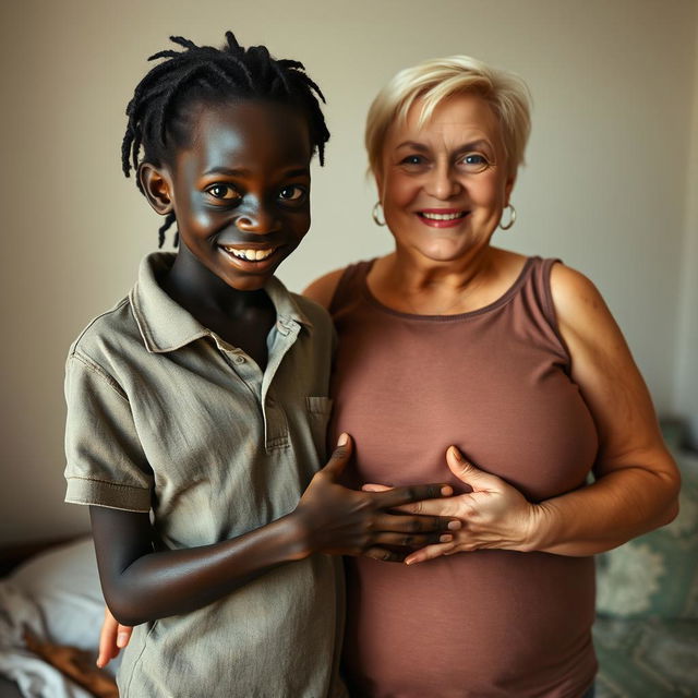 In a basic room setting, a unique and striking scene is presented