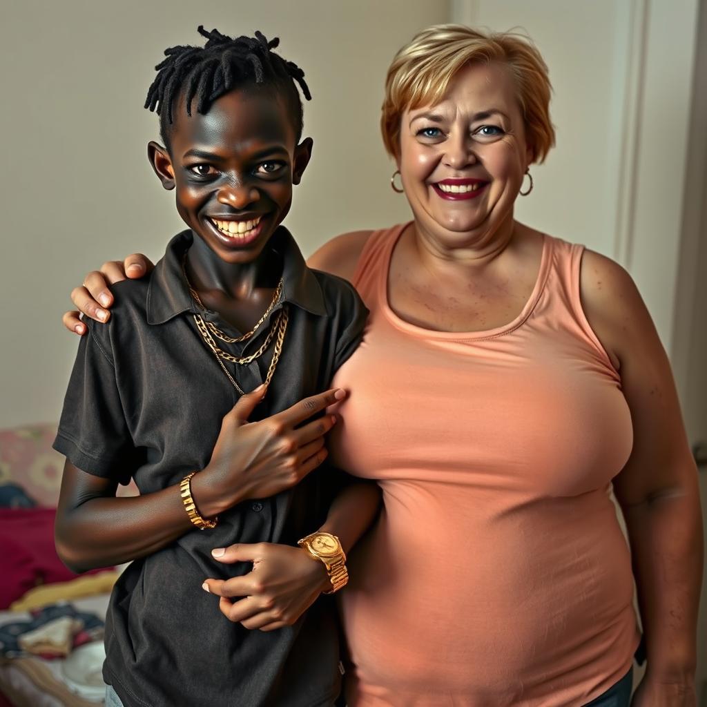 In a basic room setting, a striking and unique scene is captured