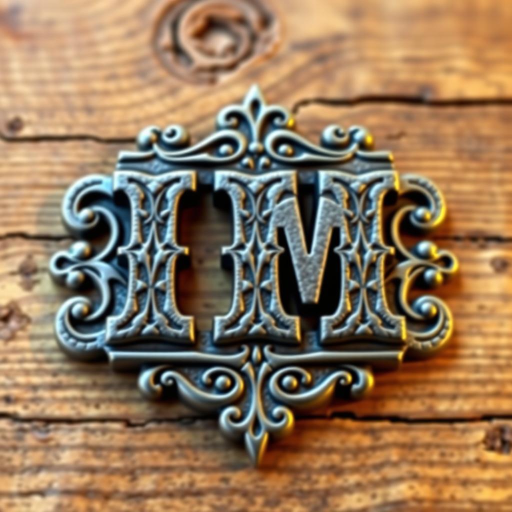 A Spanish ranch-style branding iron featuring the letters 'NM' in an elaborate, bold design