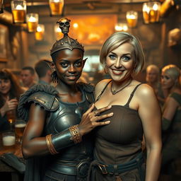 Inside a medieval tavern filled with beer and lively chatter, a striking scene unfolds