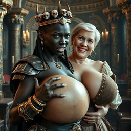 In an opulent medieval palace, the scene reveals a fierce young African woman