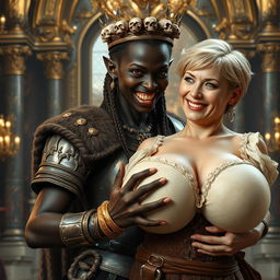 In an opulent medieval palace, the scene reveals a fierce young African woman