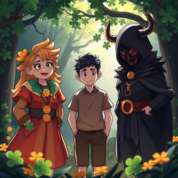 A visually captivating scene depicting three characters standing together outdoors