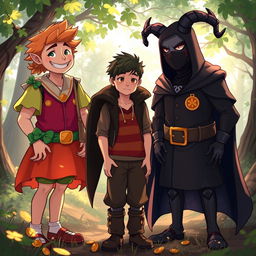 A visually captivating scene depicting three characters standing together outdoors