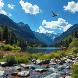 A breathtaking landscape showcasing the beauty of nature, featuring a serene lake surrounded by majestic mountains