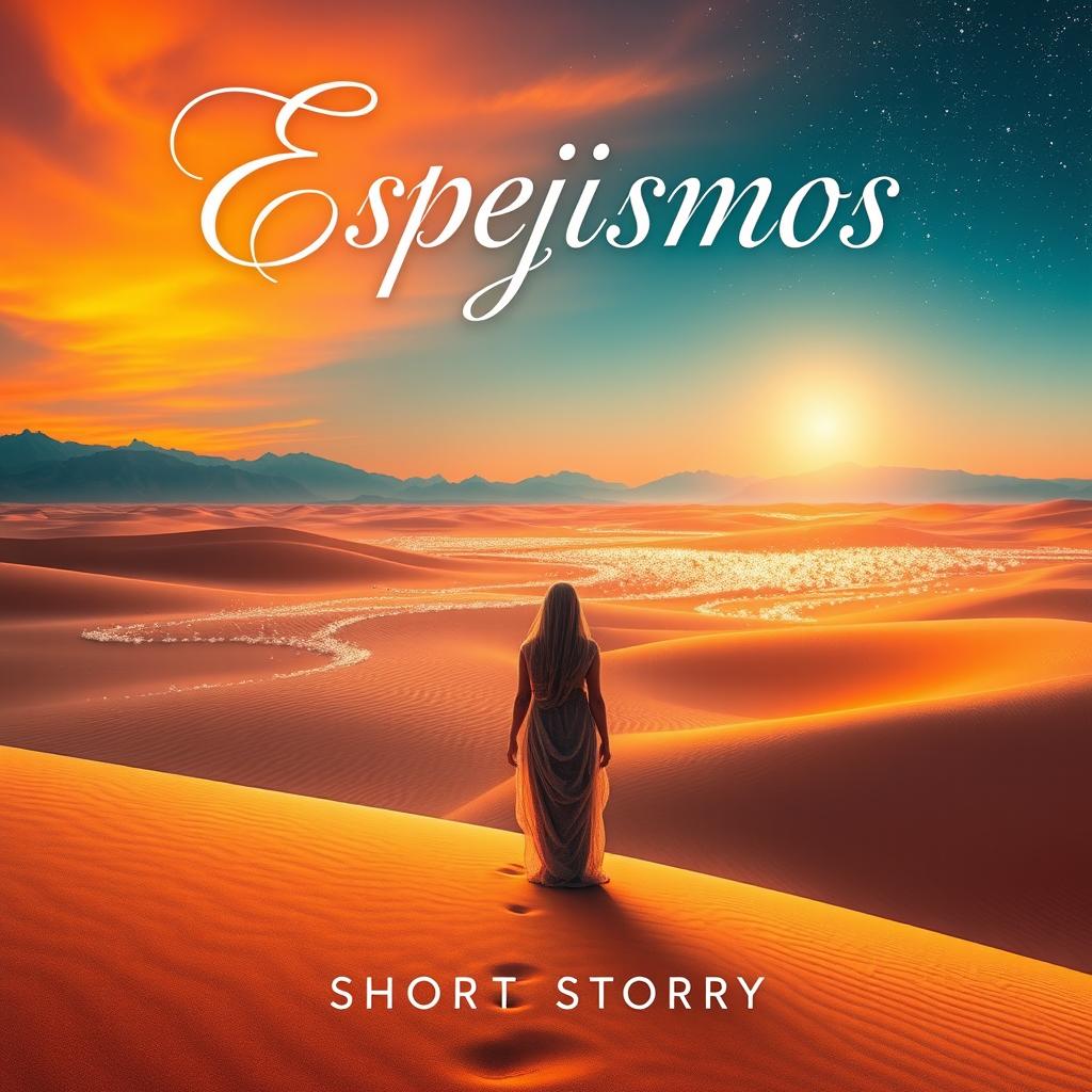 A mystical and surreal cover for a short story titled 'Espejismos'