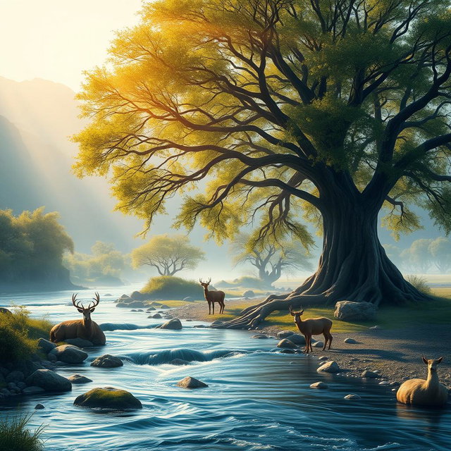 A serene and mystical representation of the concept of nature's law or natural order known as 'Svabhava Dharma'