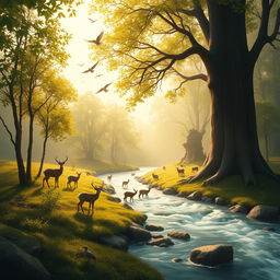 A serene and philosophical representation of 'Svabhava Dharma', illustrating the natural order and intrinsic qualities of beings