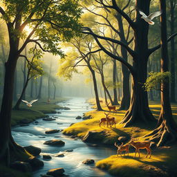 A serene and philosophical representation of 'Svabhava Dharma', illustrating the natural order and intrinsic qualities of beings