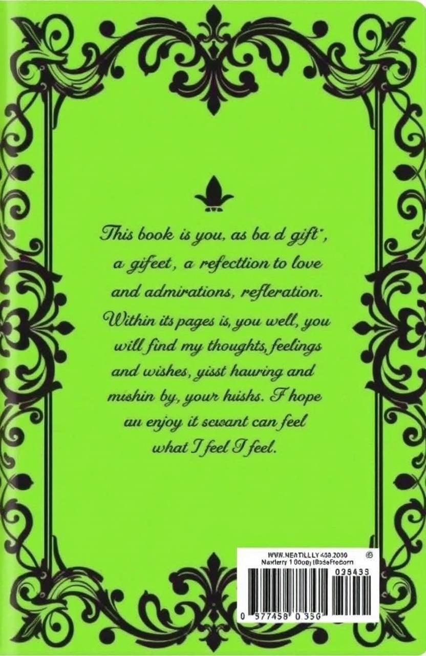 A book cover back design featuring a vibrant green background with intricate black details, symbolizing harmony and balance