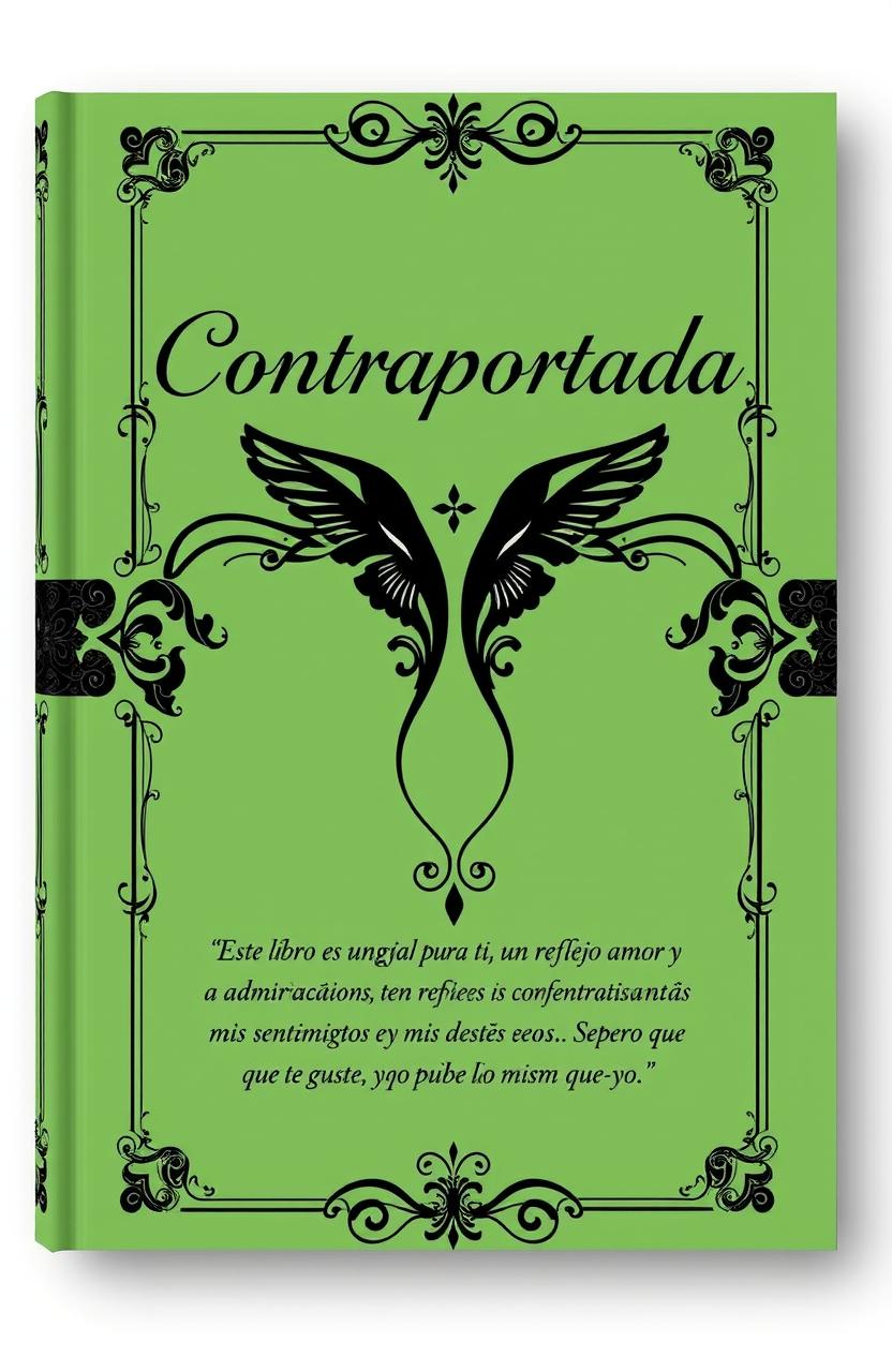A book cover titled 'Contraportada', featuring a green background with black details symbolizing harmony and balance